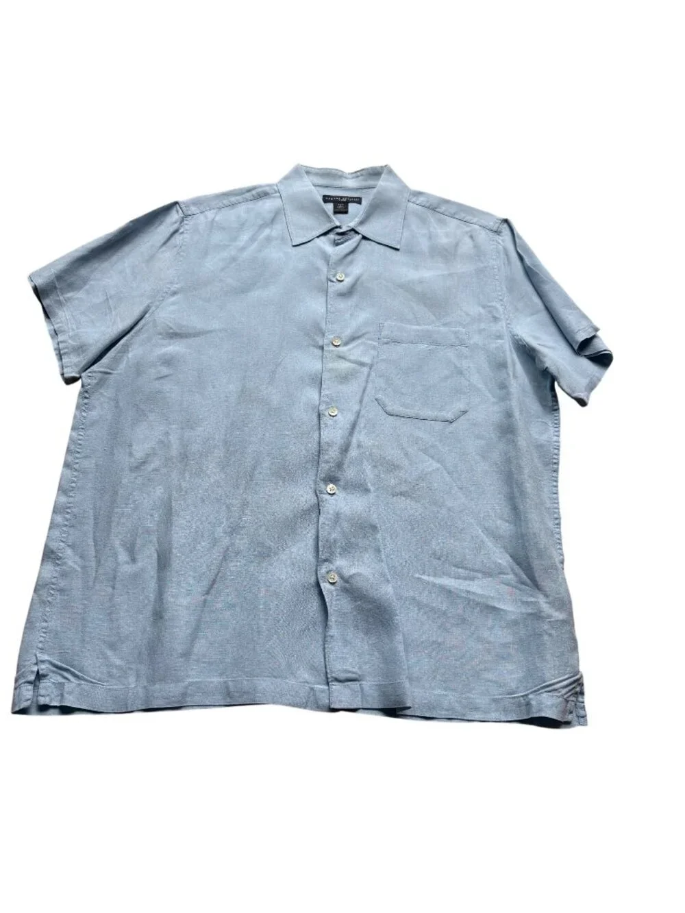 Vintage Banana Republic Size L Blue Linen Button-Down Short Sleeve Shirt Top